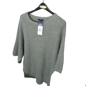 Chaps Womens Sage Green Metallic Shimmer Batwing Sweater 3/4 Sleeve Size M NEW